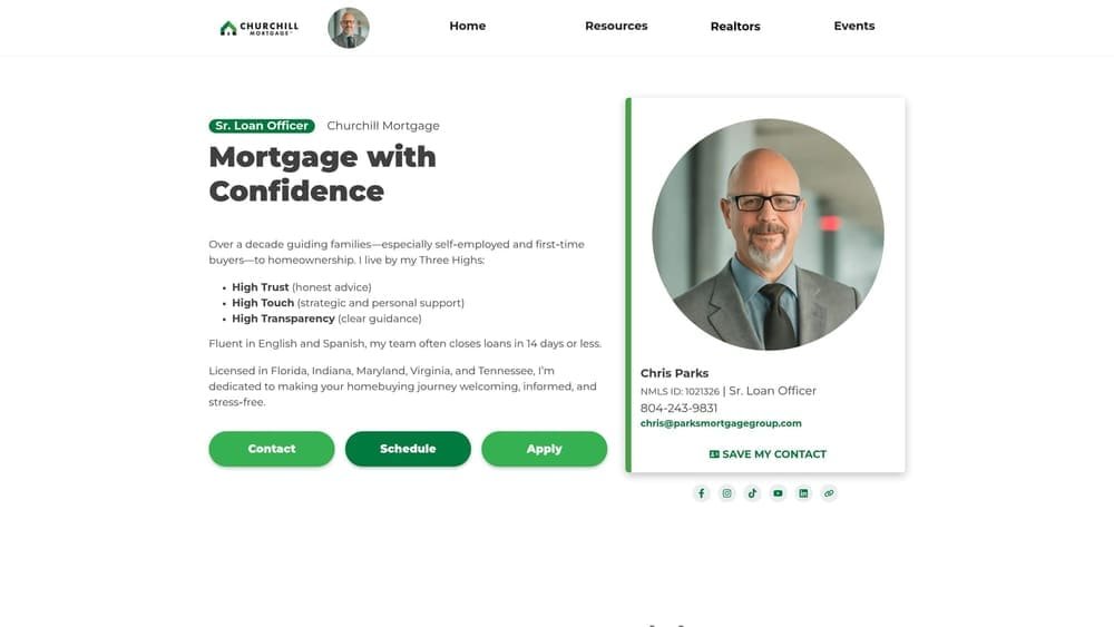 Screenshot of Parks Mortgage Group website
